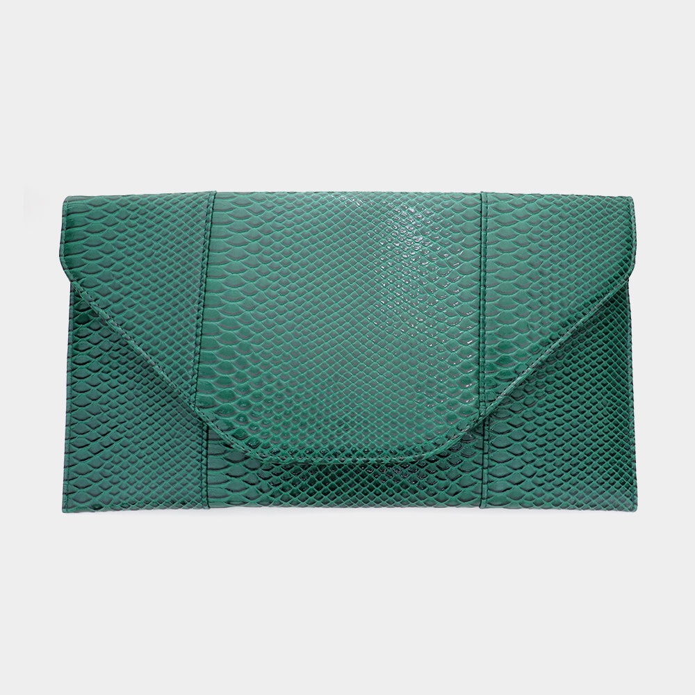Green Animal Print Crocodile Skin Patterned Envelope Clutch Bag